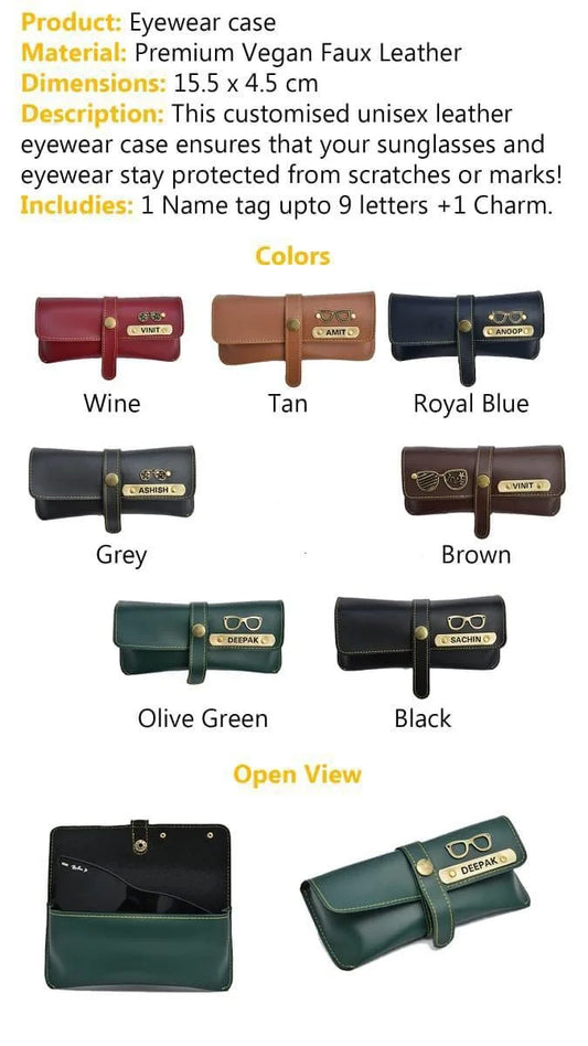 Personalized Name & Charm Leather Sunglass Case Cover for Men & Women