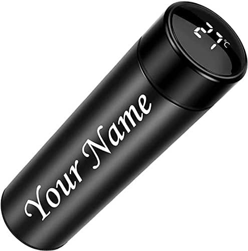 Customized Stainless Steel Bottle with LED Temperature Display, Double Wall Vacuum Flask, 500 ML Black