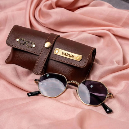 Personalized Name & Charm Leather Sunglass Case Cover for Men & Women