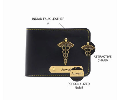 Men’s Leather Wallet Customized With Name and Your Chosen Charm