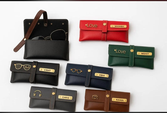 Personalized Name & Charm Leather Sunglass Case Cover for Men & Women
