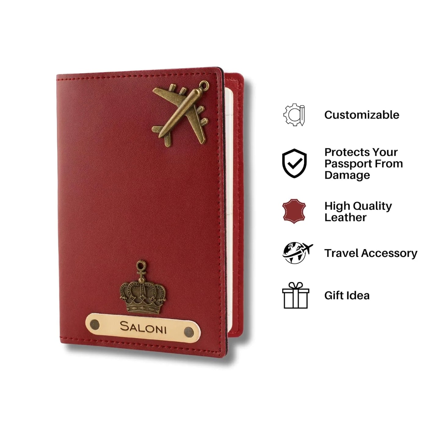 Personalized Name & Charm Leather Passport Cover Holder for Men & Women