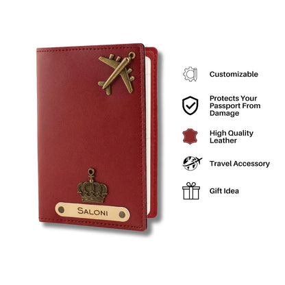 Personalized Name & Charm Leather Passport Cover Holder for Men & Women