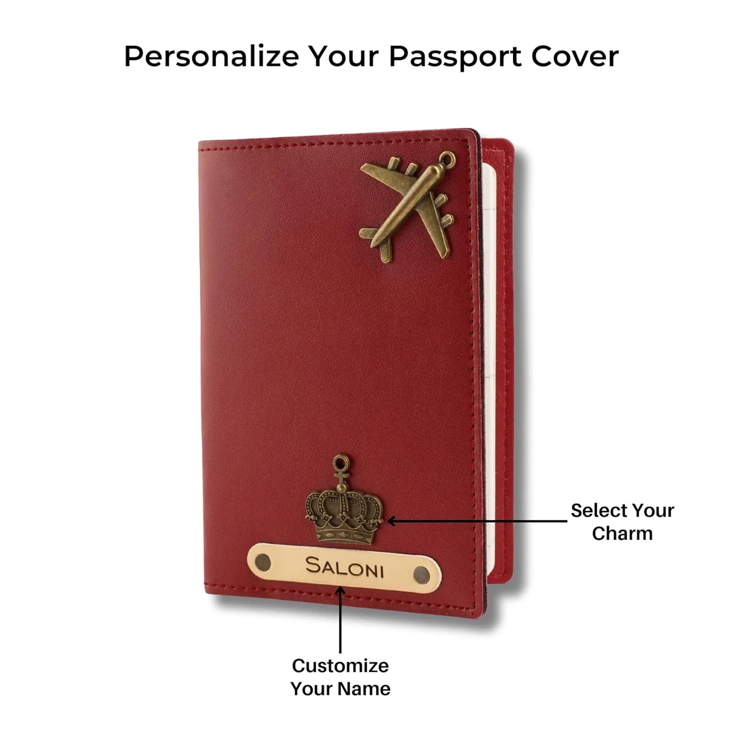 Personalized Name & Charm Leather Passport Cover Holder for Men & Women