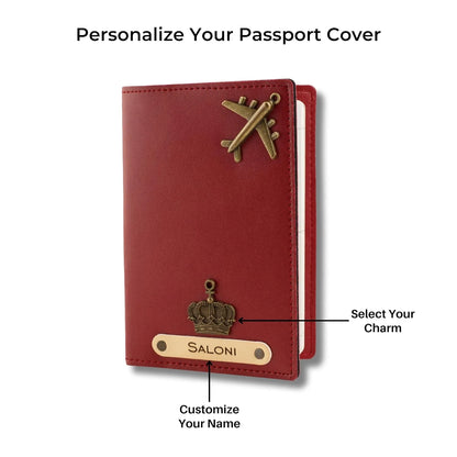 Personalized Name & Charm Leather Passport Cover Holder for Men & Women