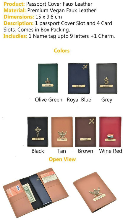Personalized Name & Charm Leather Passport Cover Holder for Men & Women