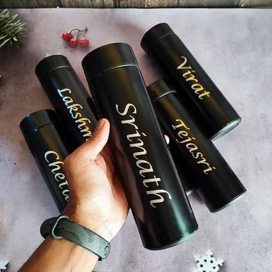 Customized Stainless Steel Bottle with LED Temperature Display, Double Wall Vacuum Flask, 500 ML Black