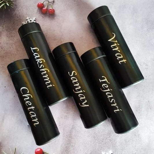 Customized Stainless Steel Bottle with LED Temperature Display, Double Wall Vacuum Flask, 500 ML Black