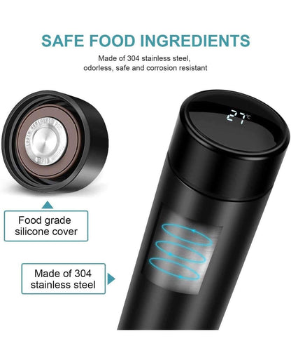 Customized Stainless Steel Bottle with LED Temperature Display, Double Wall Vacuum Flask, 500 ML Black