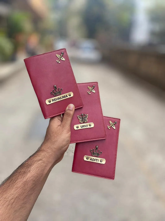 Personalized Name & Charm Leather Passport Cover Holder for Men & Women