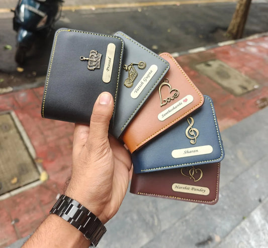 Men’s Leather Wallet Customized With Name and Your Chosen Charm